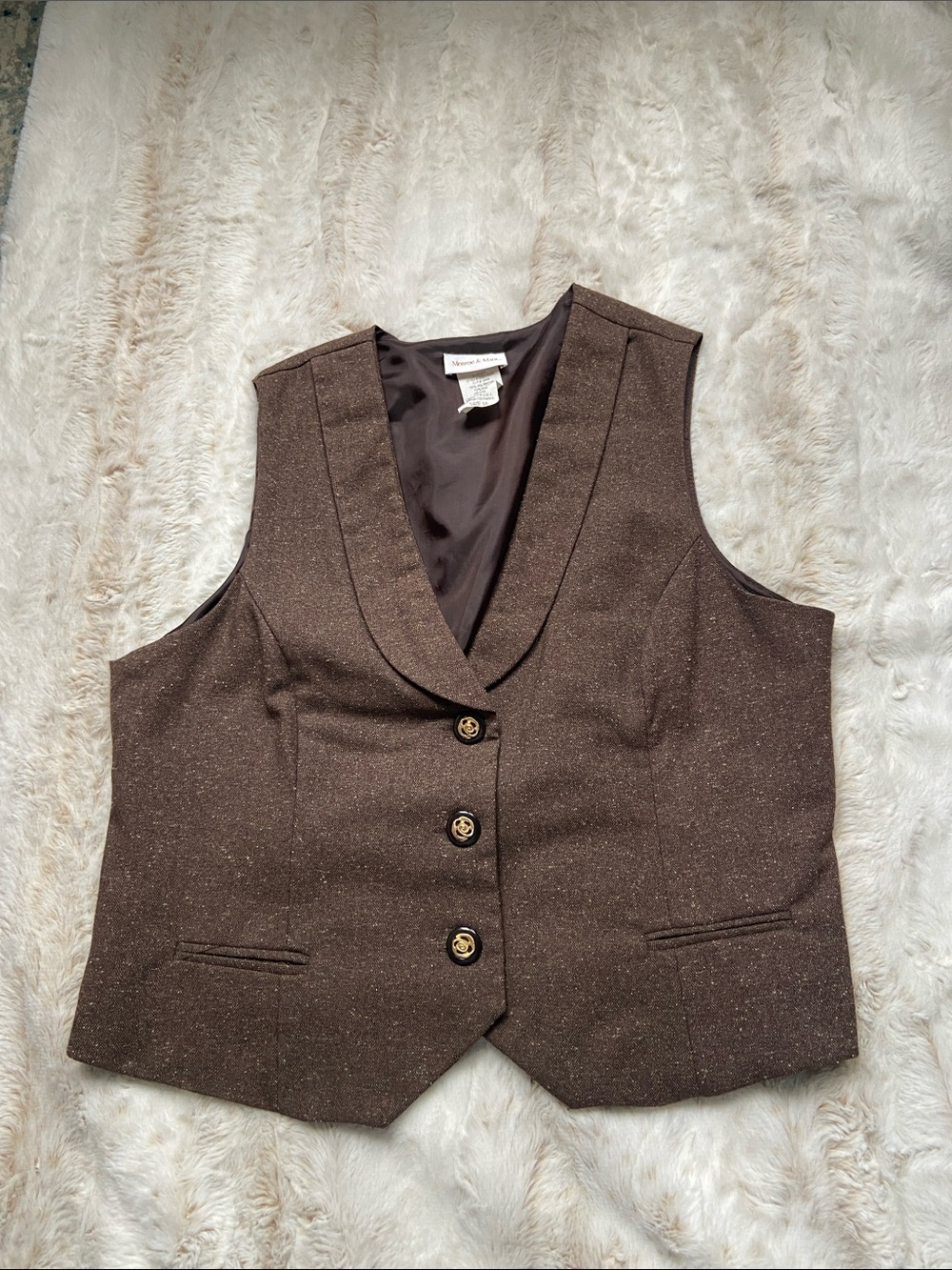 Women's Brown Sparkle Tailored Vest with Gold Buttons